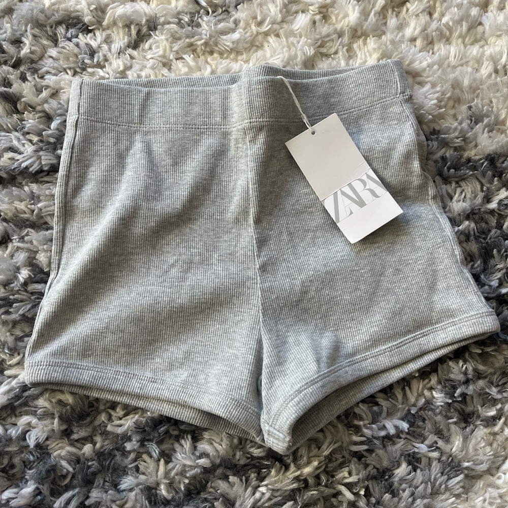 ZARA Ribbed Shorts Gray Marl | Med